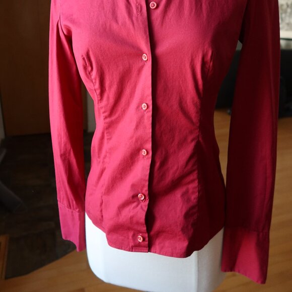 Hugo Boss button front long sleeve red blouse size 34 cotton blend womens - Picture 2 of 14